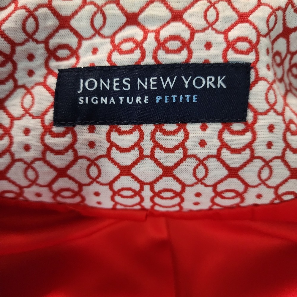 JONES NEW YORK Size Large Red‎ White Jacquard 100% Cotton Full Zip Blazer Jacket - Picture 12 of 13
